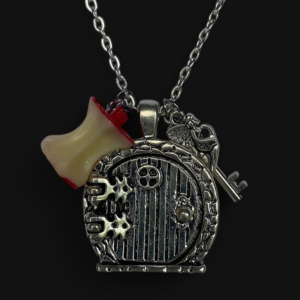 whimsigoth fairy door locket necklace silver stainless steel apple charm
